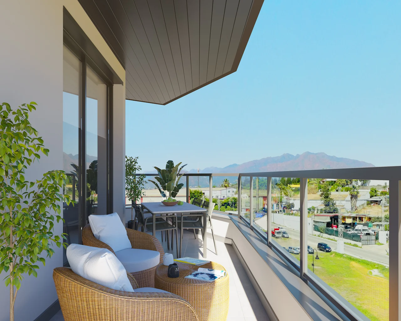 Illustrative terrace with outdoor seating