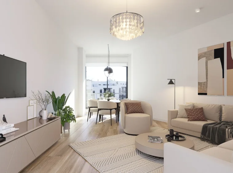 Illustrative living room and terrace