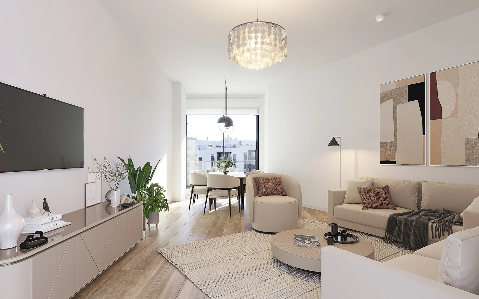 Illustrative living room and terrace