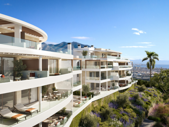 Architectural illustration of hillside apartments in Mijas