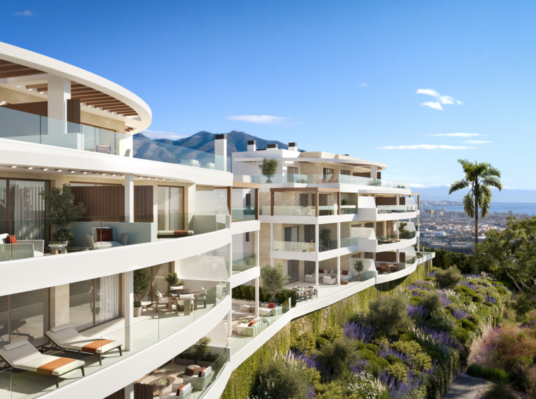 Architectural illustration of hillside apartments in Mijas
