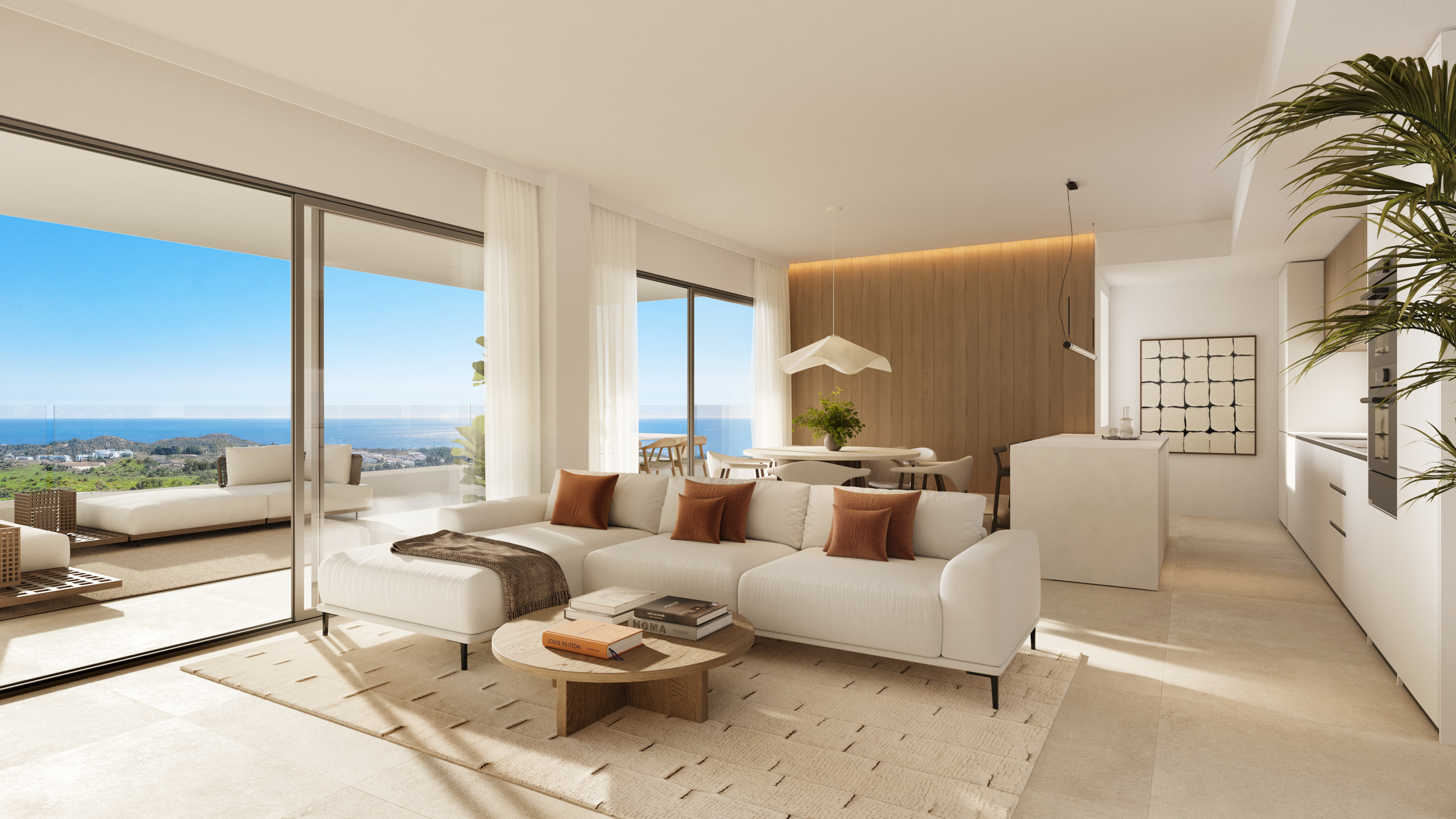 Illustrated apartment living room with terrace access