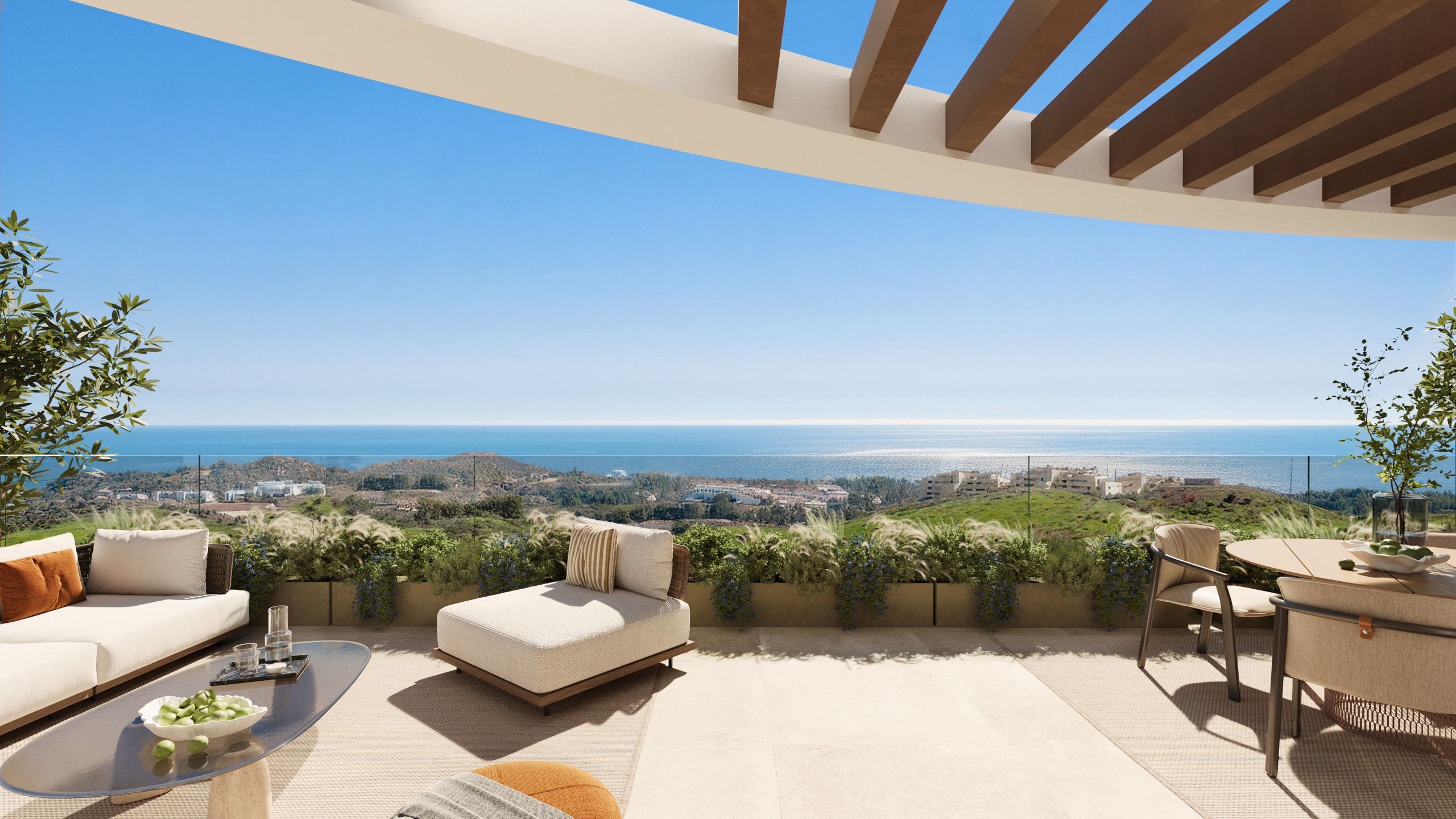 Representative covered terrace overlooking the coast