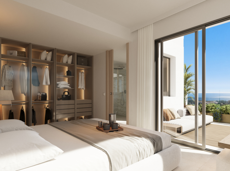 Illustrated apartment bedroom with fitted storage