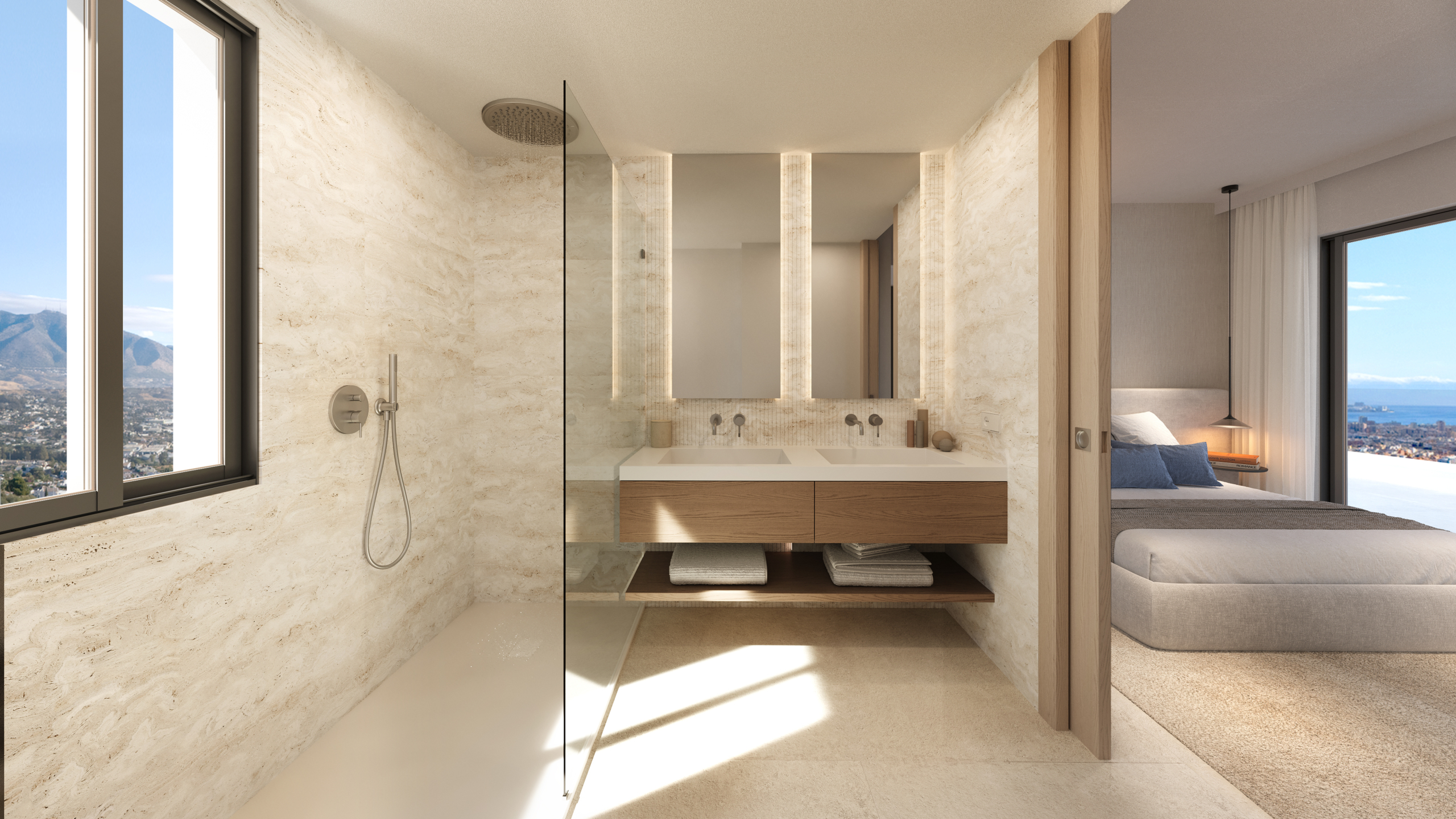 Representative contemporary bathroom with a walk-in shower