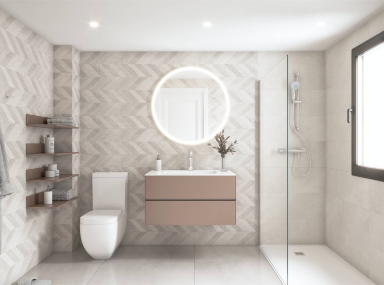 Illustrative bathroom with walk-in shower