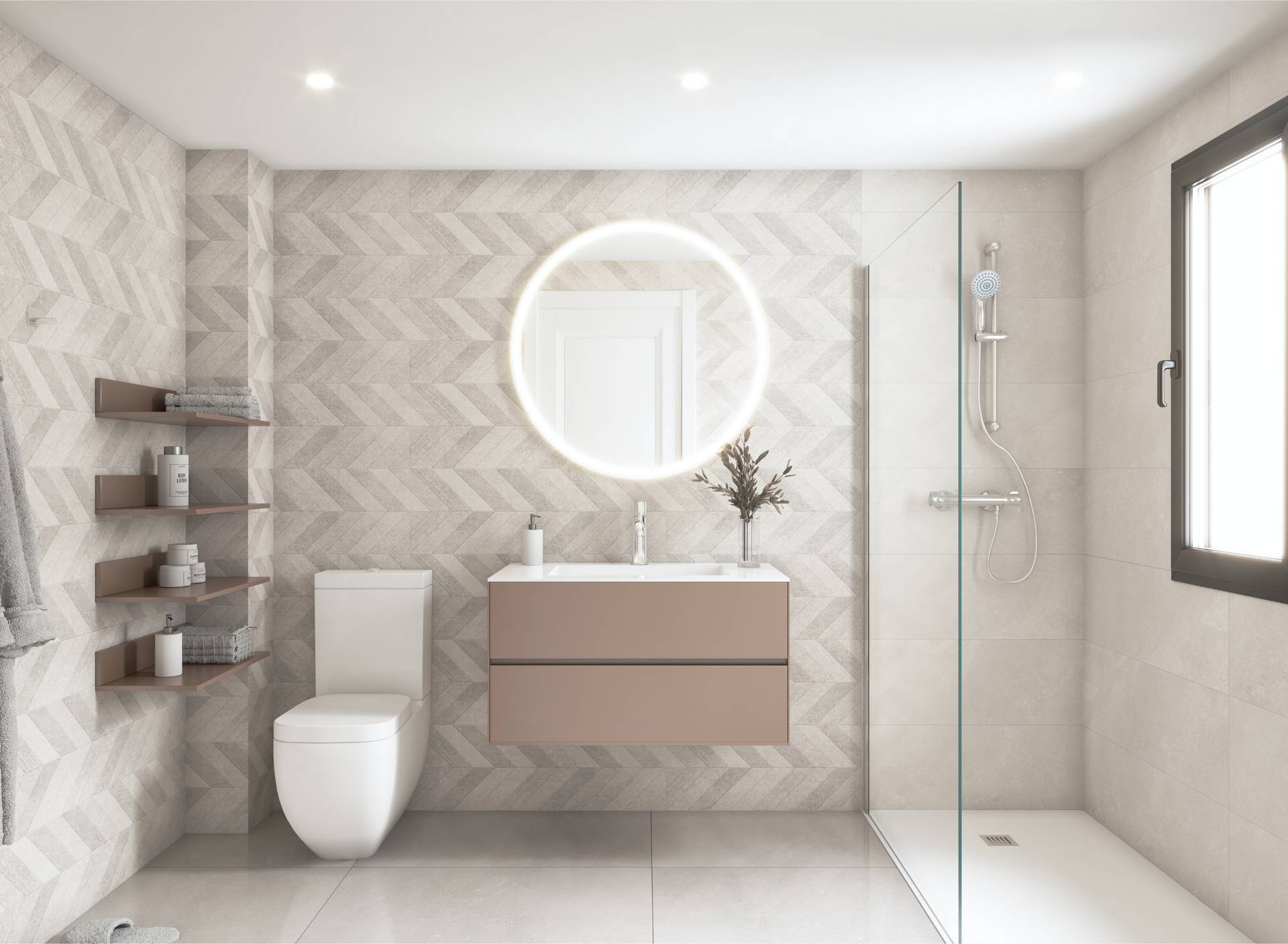 Illustrative bathroom with walk-in shower
