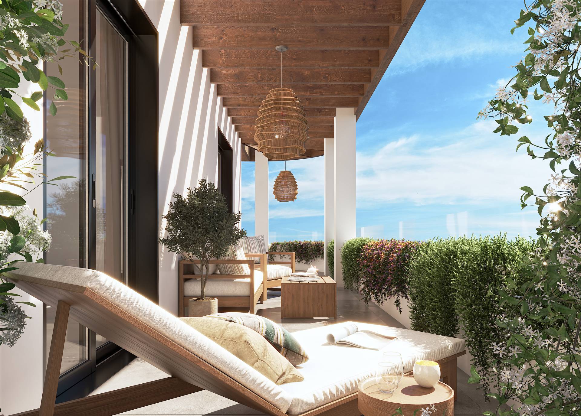 Illustrative penthouse terrace with outdoor seating