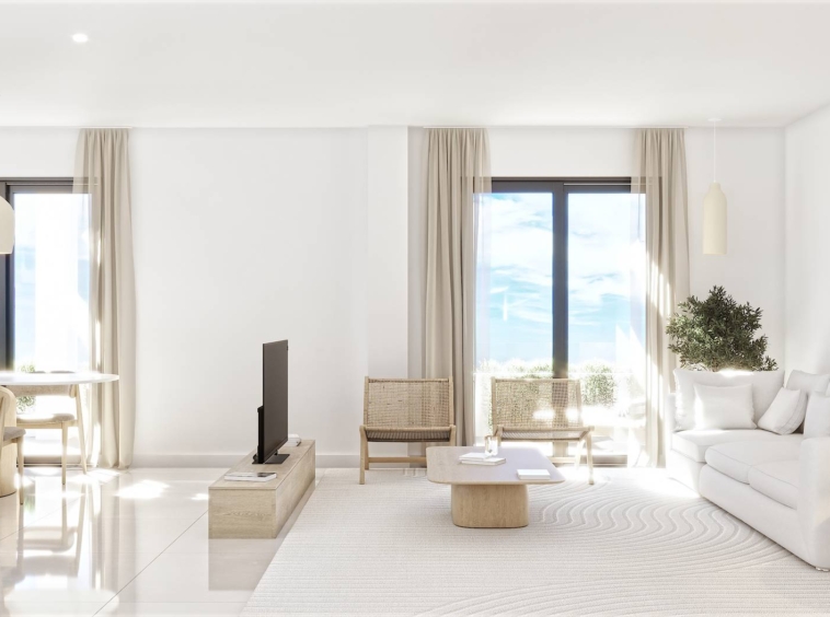 Illustrative living area opening onto a terrace