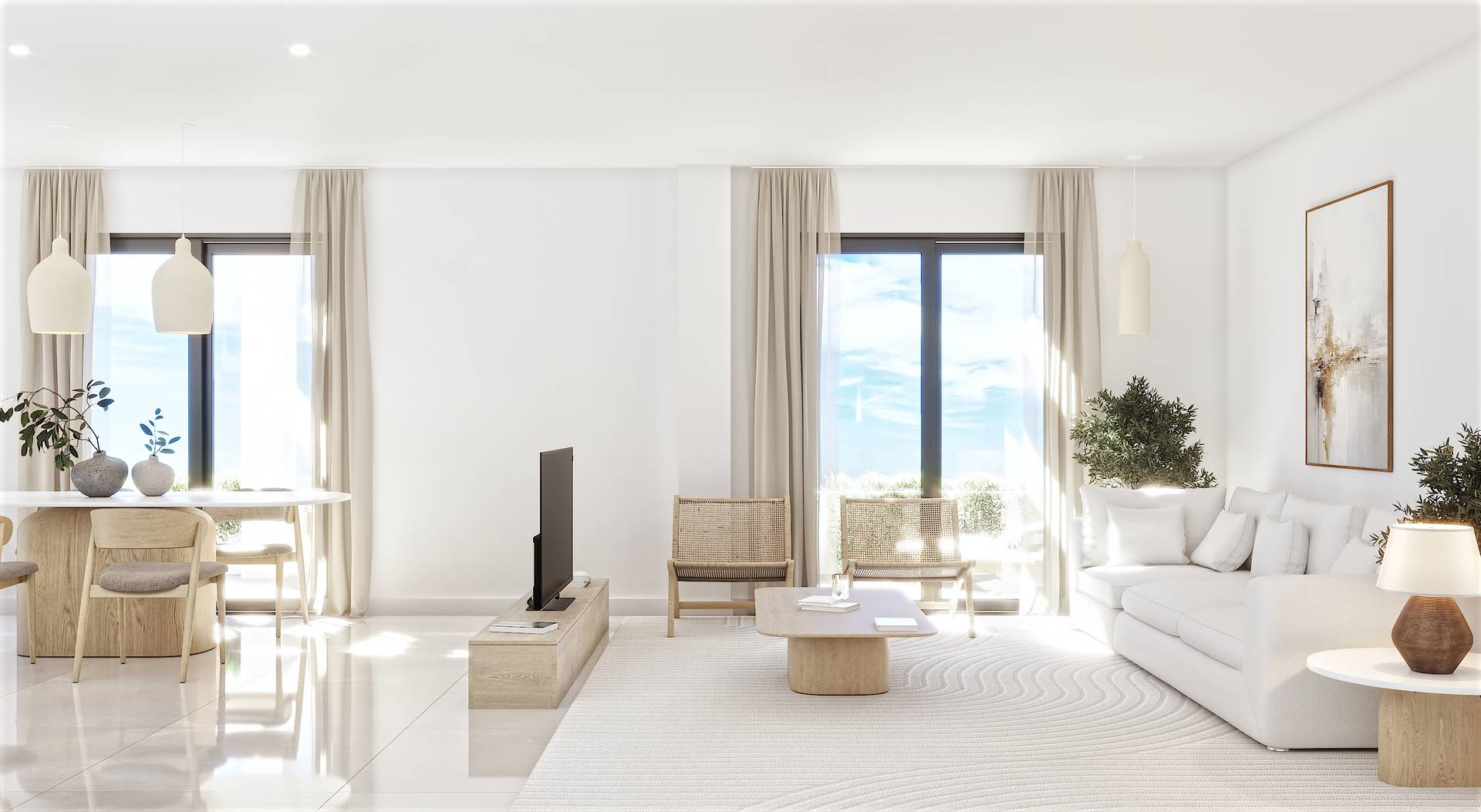 Illustrative living area opening onto a terrace