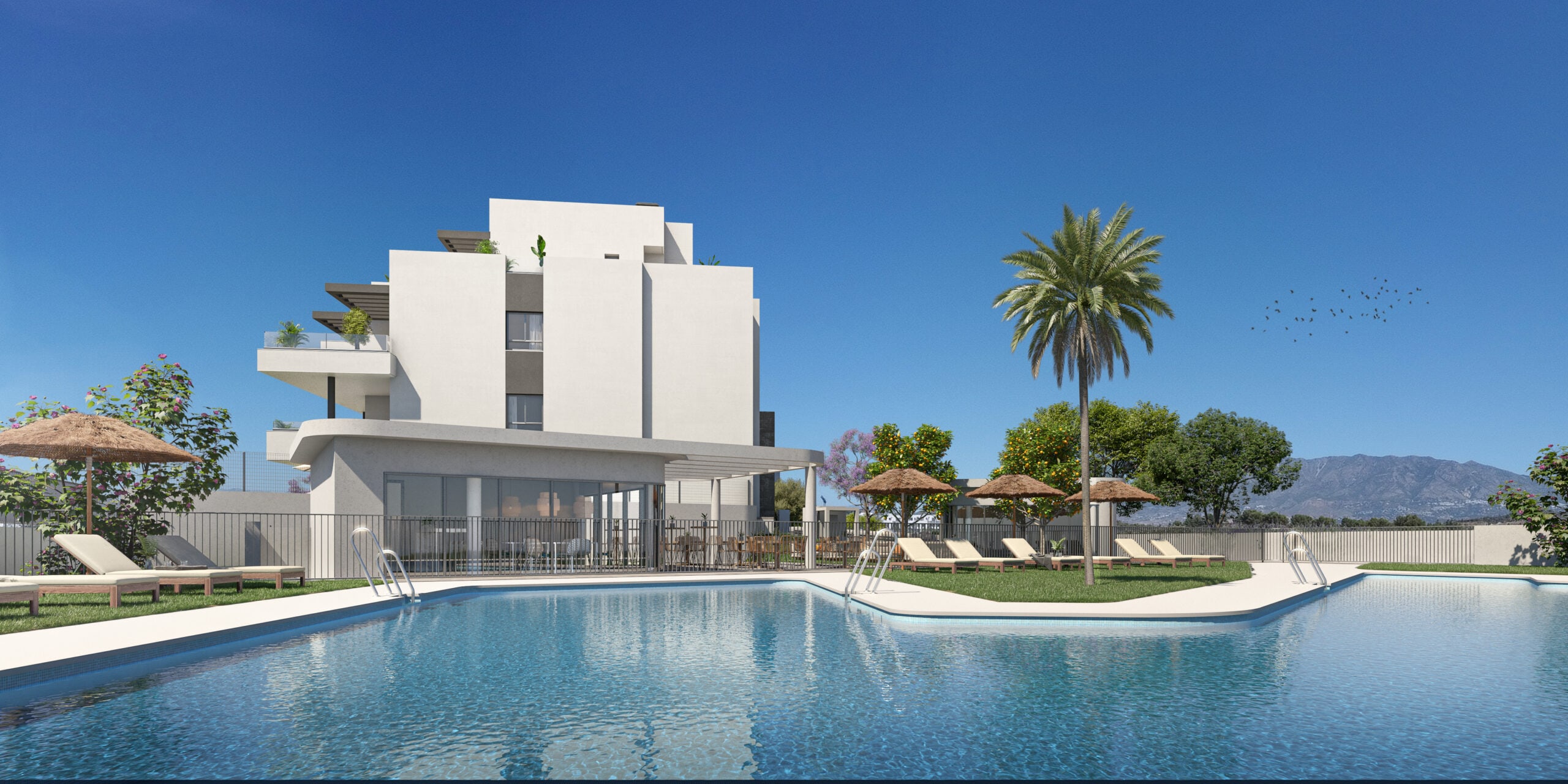 Illustration of a communal swimming pool in Mijas Costa