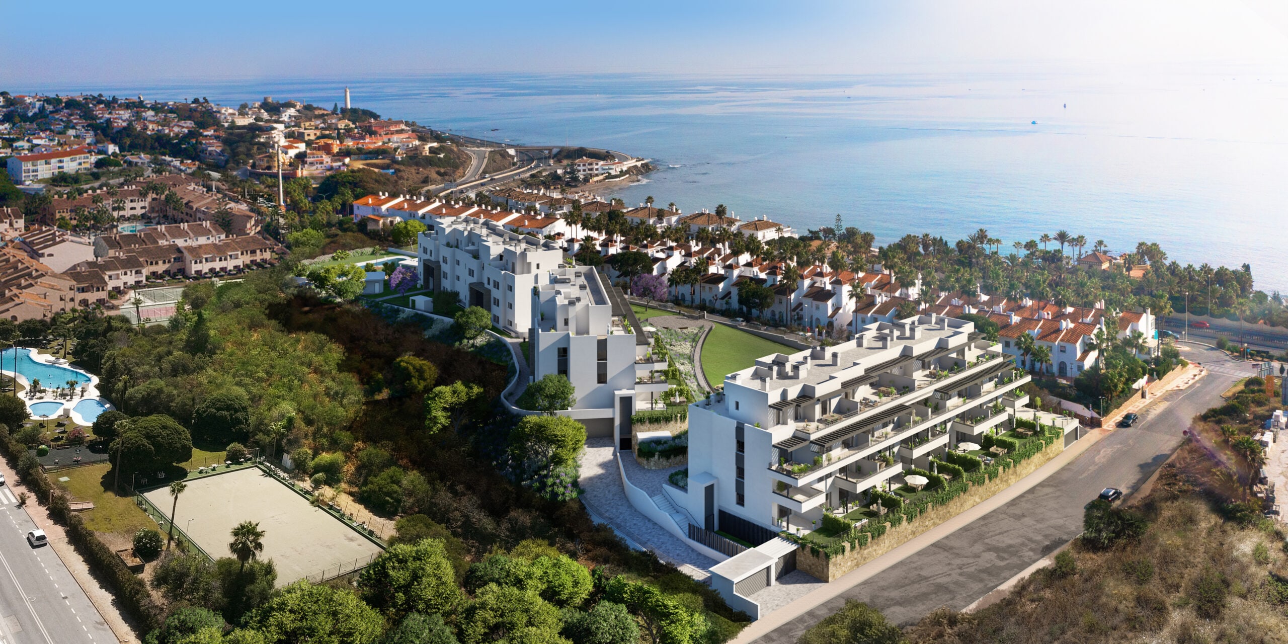 Illustrative aerial view of the coastal residential development
