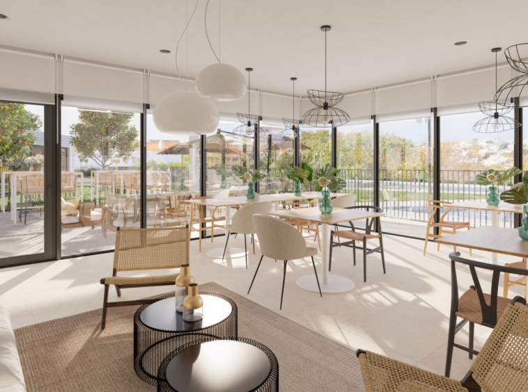 Illustration of the communal social and dining room