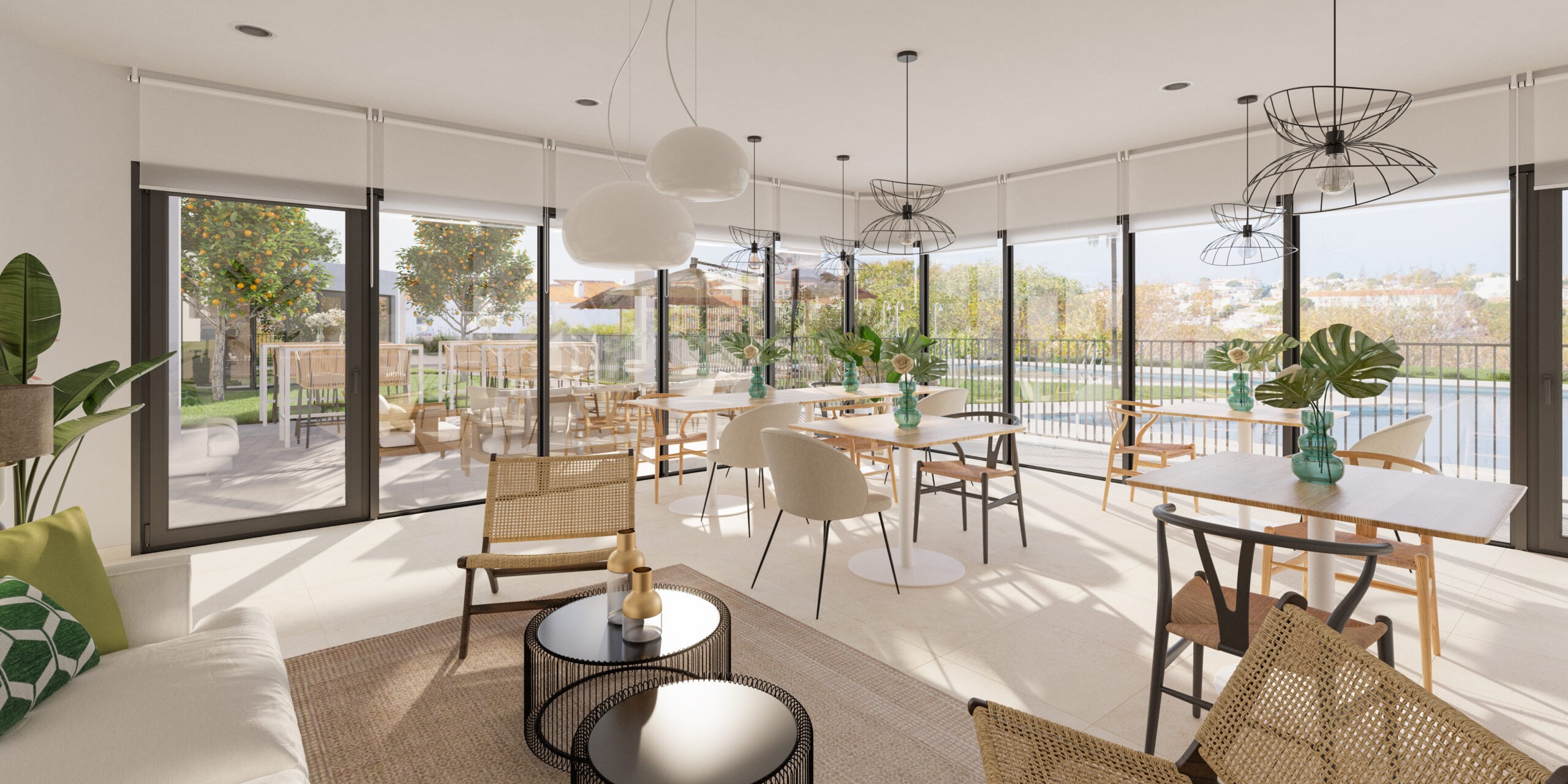 Illustration of the communal social and dining room