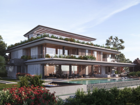 Architectural visualisation of the proposed villa and landscaped garden in Nagueles