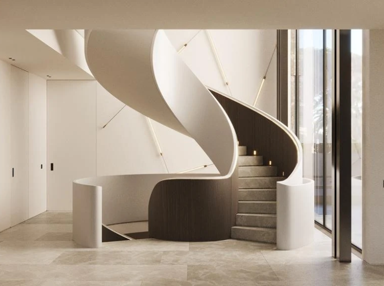 Architectural visualisation of the proposed sculptural staircase