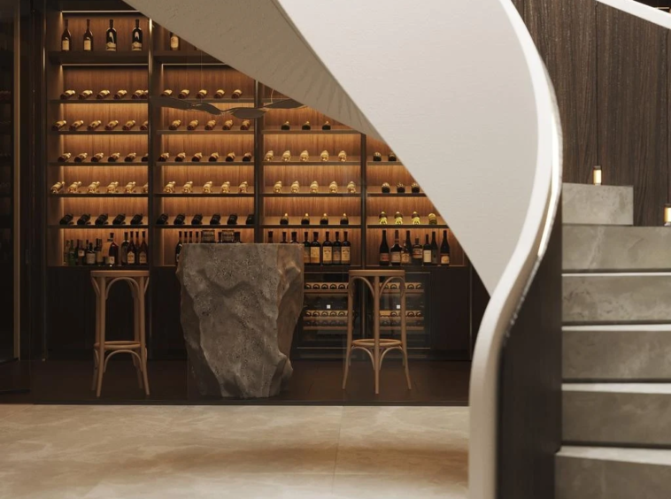 Architectural visualisation of the proposed wine display and staircase