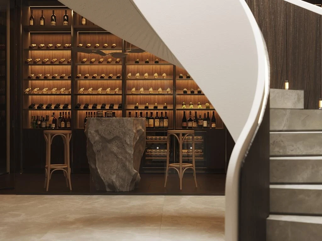 Architectural visualisation of the proposed wine display and staircase