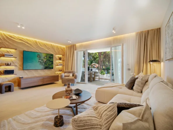 Renovated living room in a three-bedroom apartment on the New Golden Mile