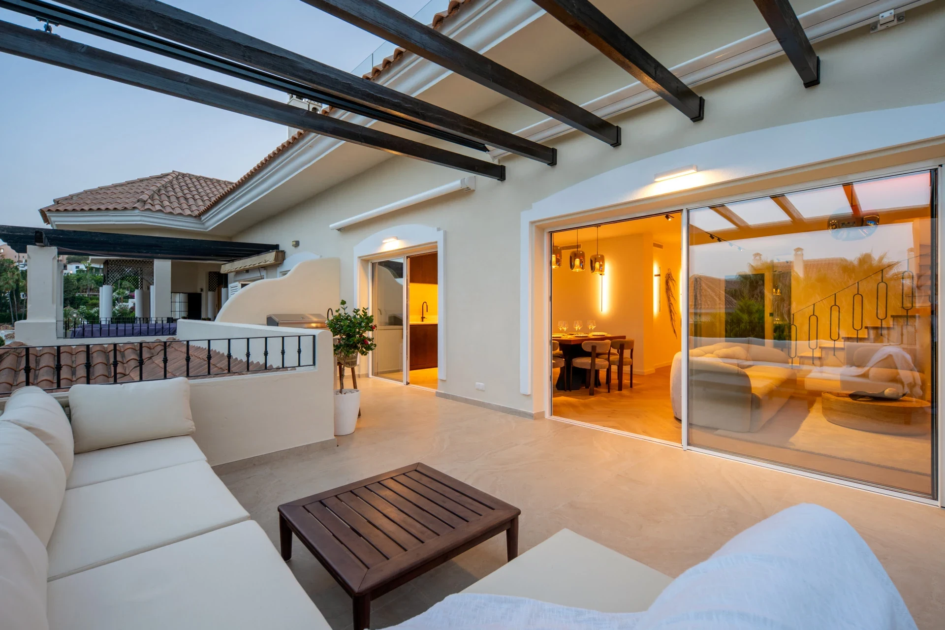 Penthouse terrace at dusk