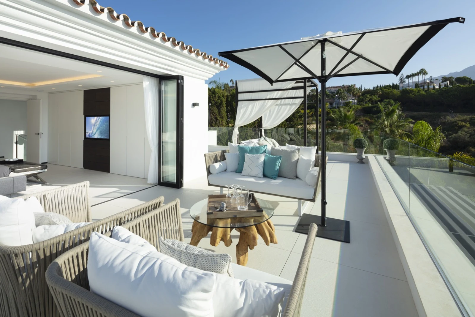 Wraparound terrace with outdoor seating