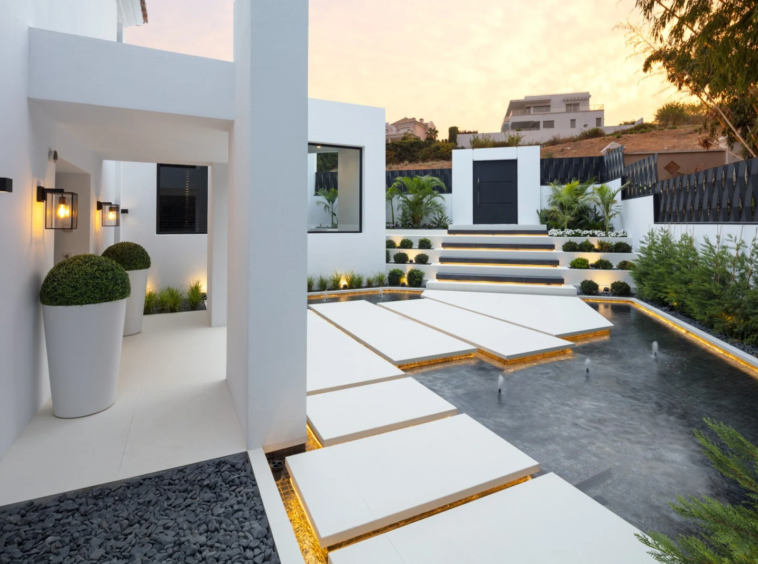 Entrance courtyard beside the contemporary villa