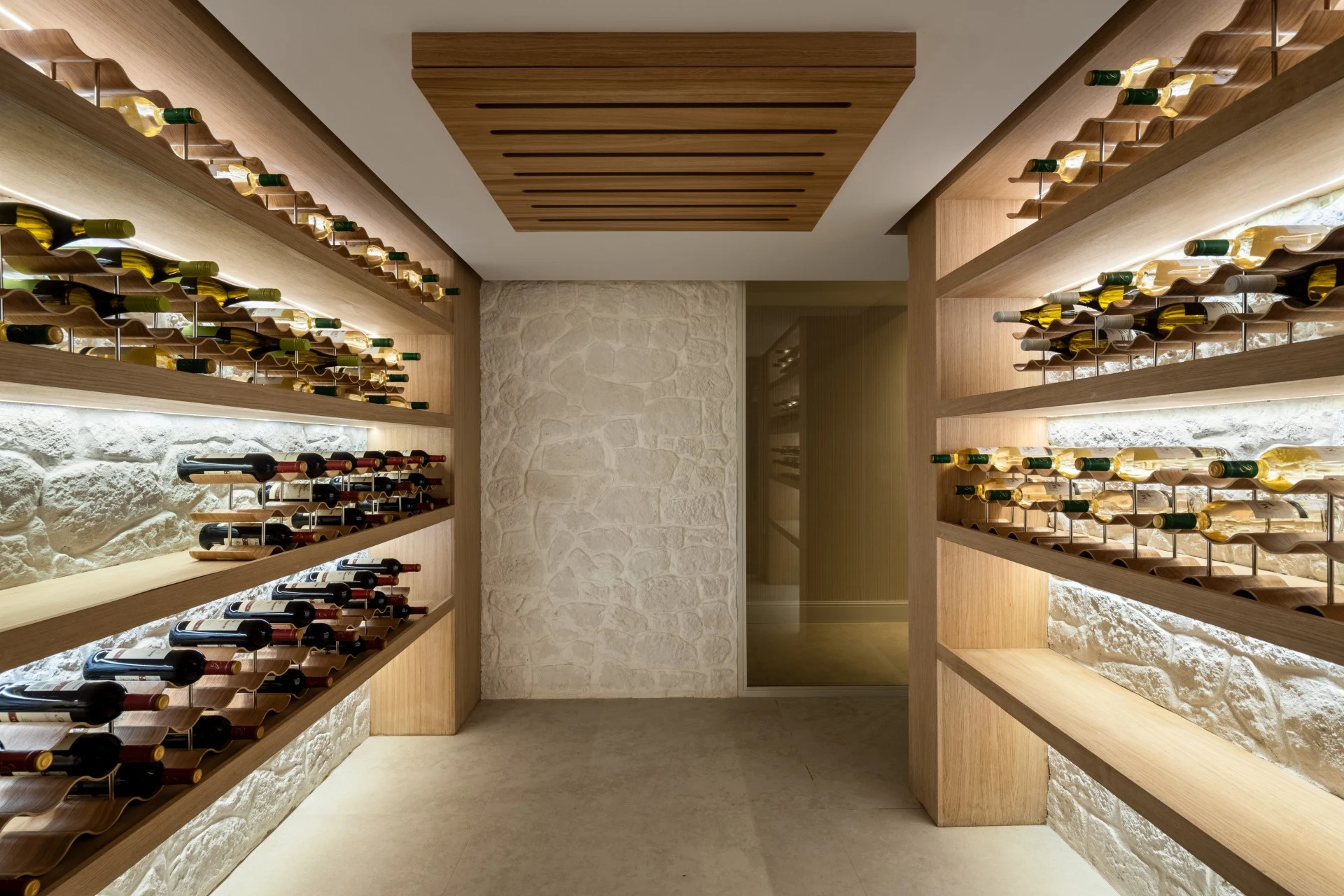 Wine storage room with display shelves
