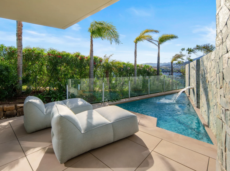 Private swimming pool beside the covered terrace