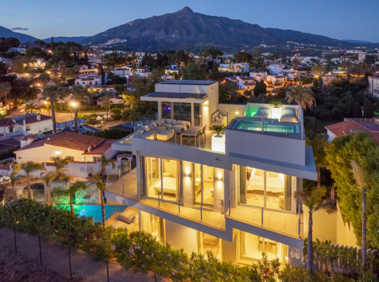 Evening exterior and landscaped garden