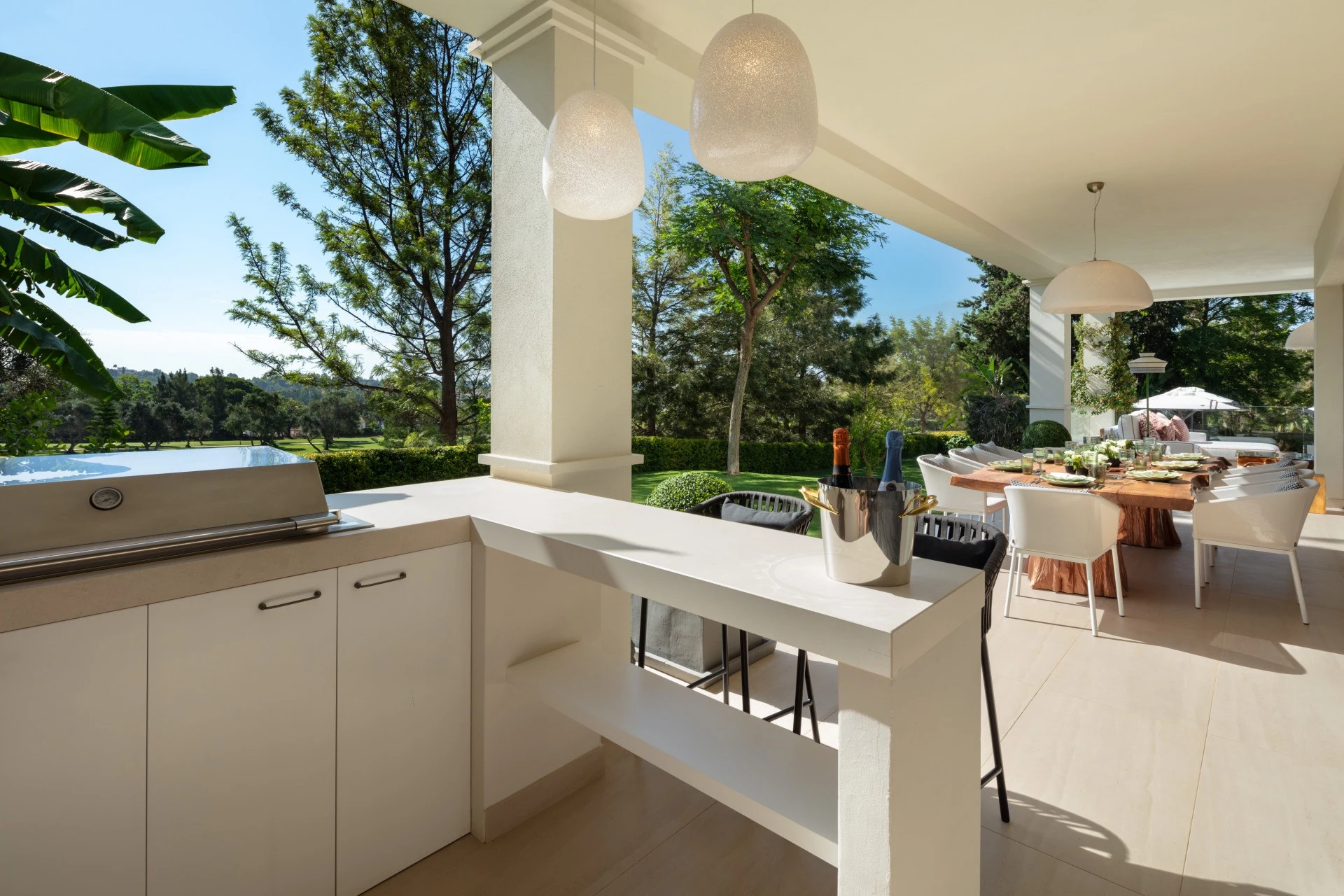 Outdoor kitchen and barbecue on the covered terrace
