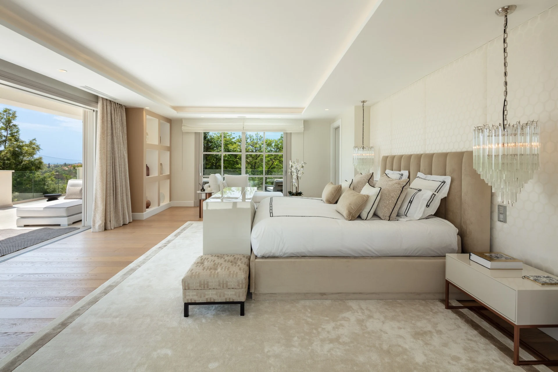 Principal bedroom with terrace access and garden outlook