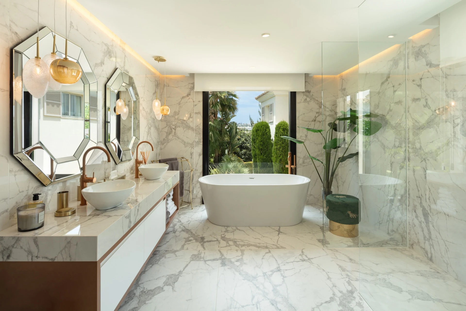 Principal bathroom with freestanding bath and twin basins