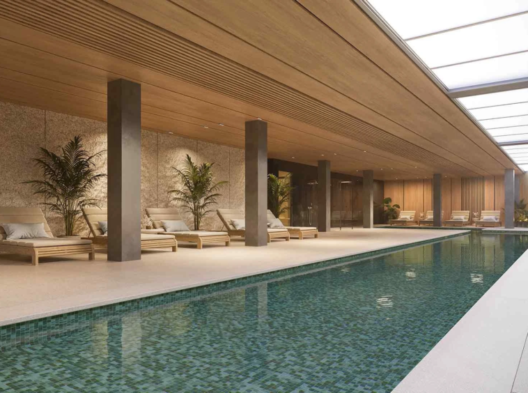 Representative indoor swimming pool and spa