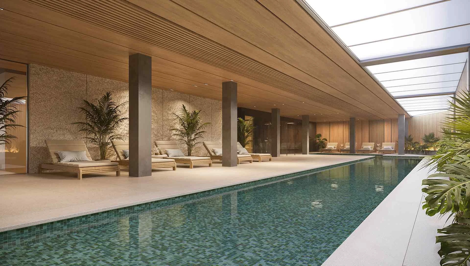 Representative indoor swimming pool and spa