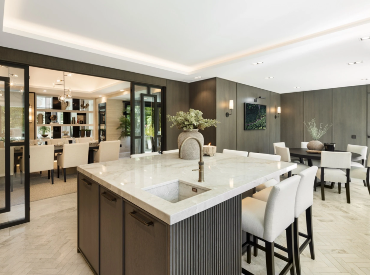Contemporary kitchen with central island and fitted storage