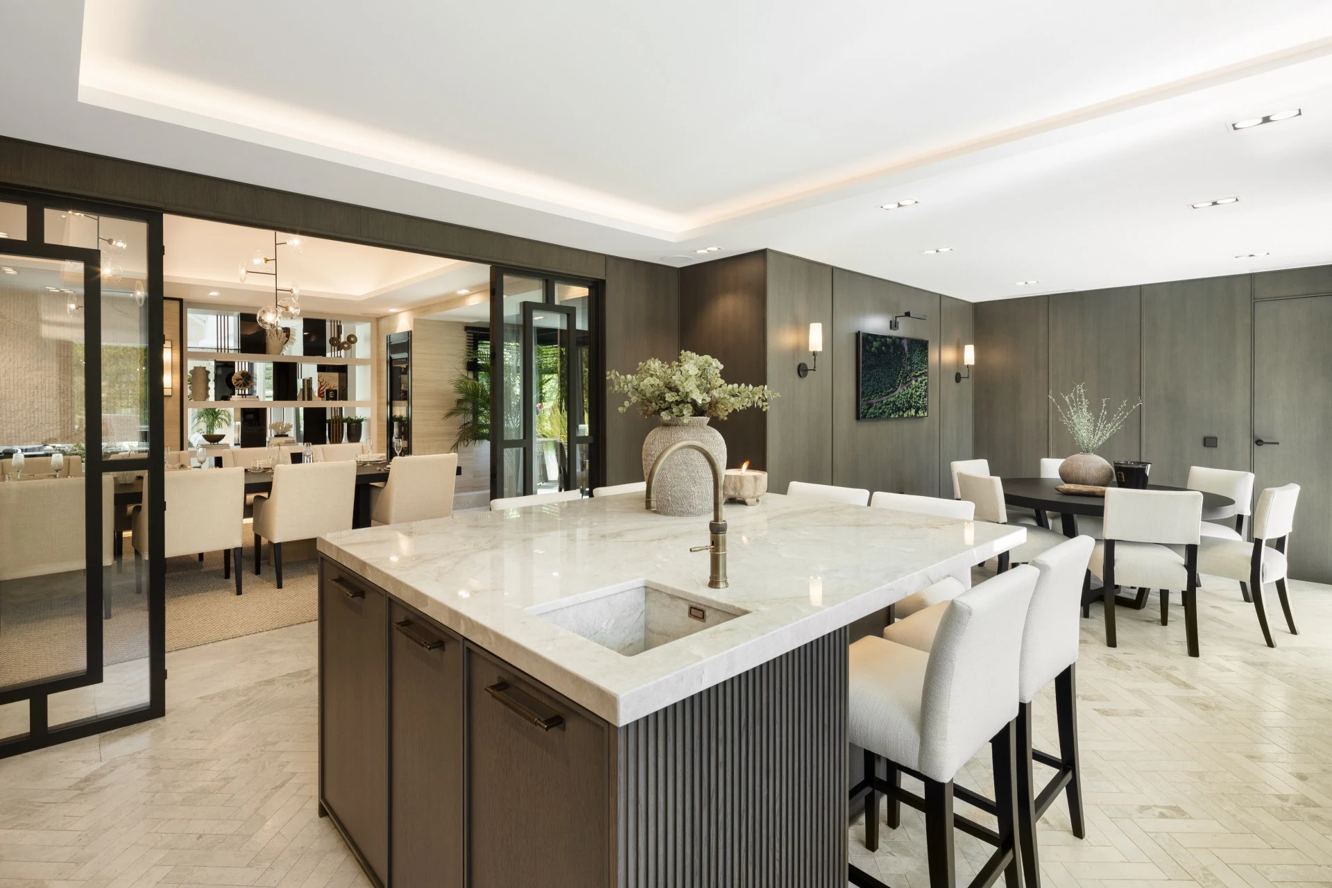 Contemporary kitchen with central island and fitted storage