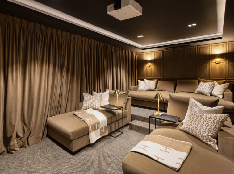 Private cinema with tiered lounge seating