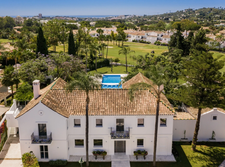 Rear view of the villa beside the neighbouring golf course