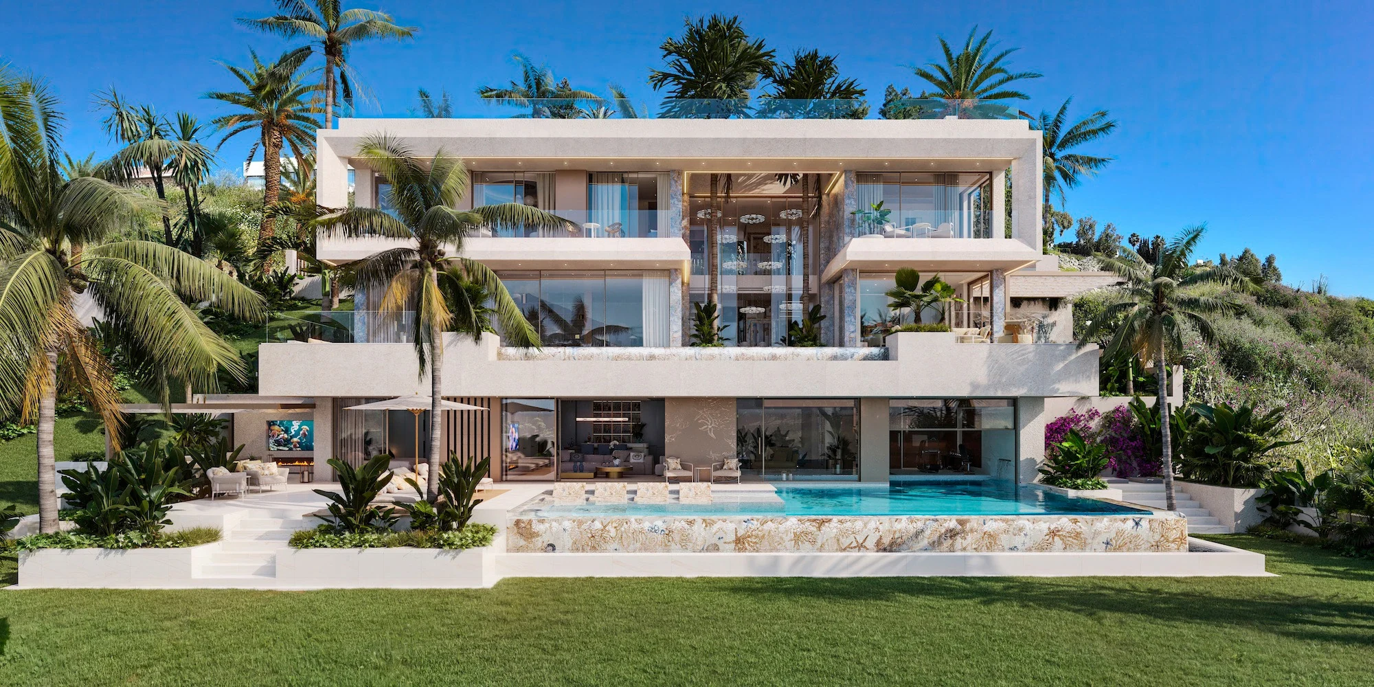 Illustrative villa exterior with private pool and garden in Nueva Andalucia