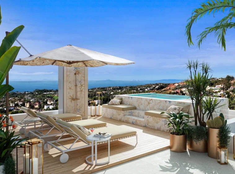 Illustrative rooftop pool and sea views