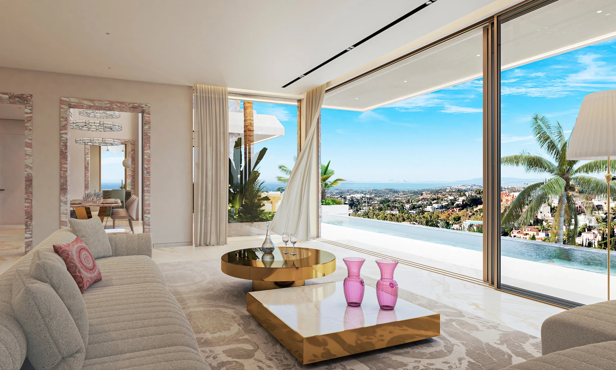 Illustrative living room with sea views
