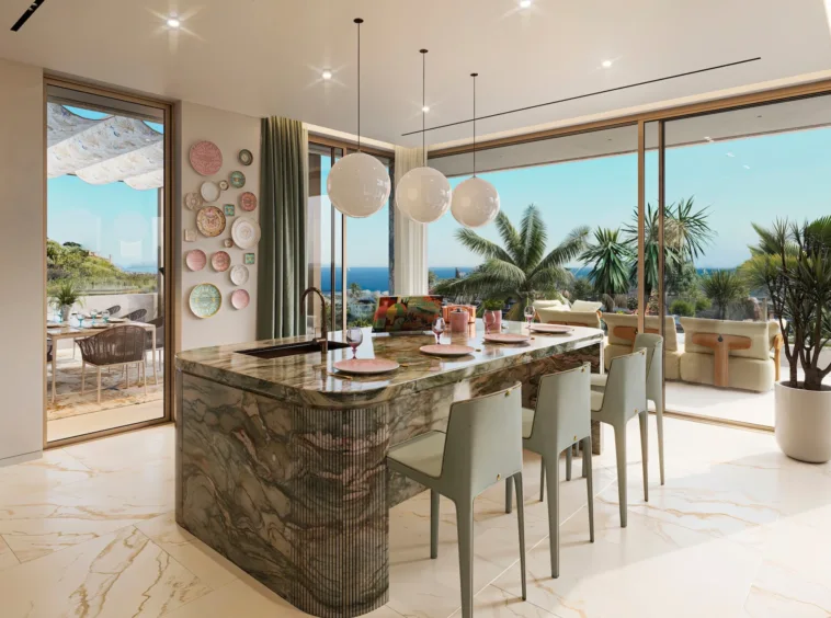 Illustrative kitchen with marble island