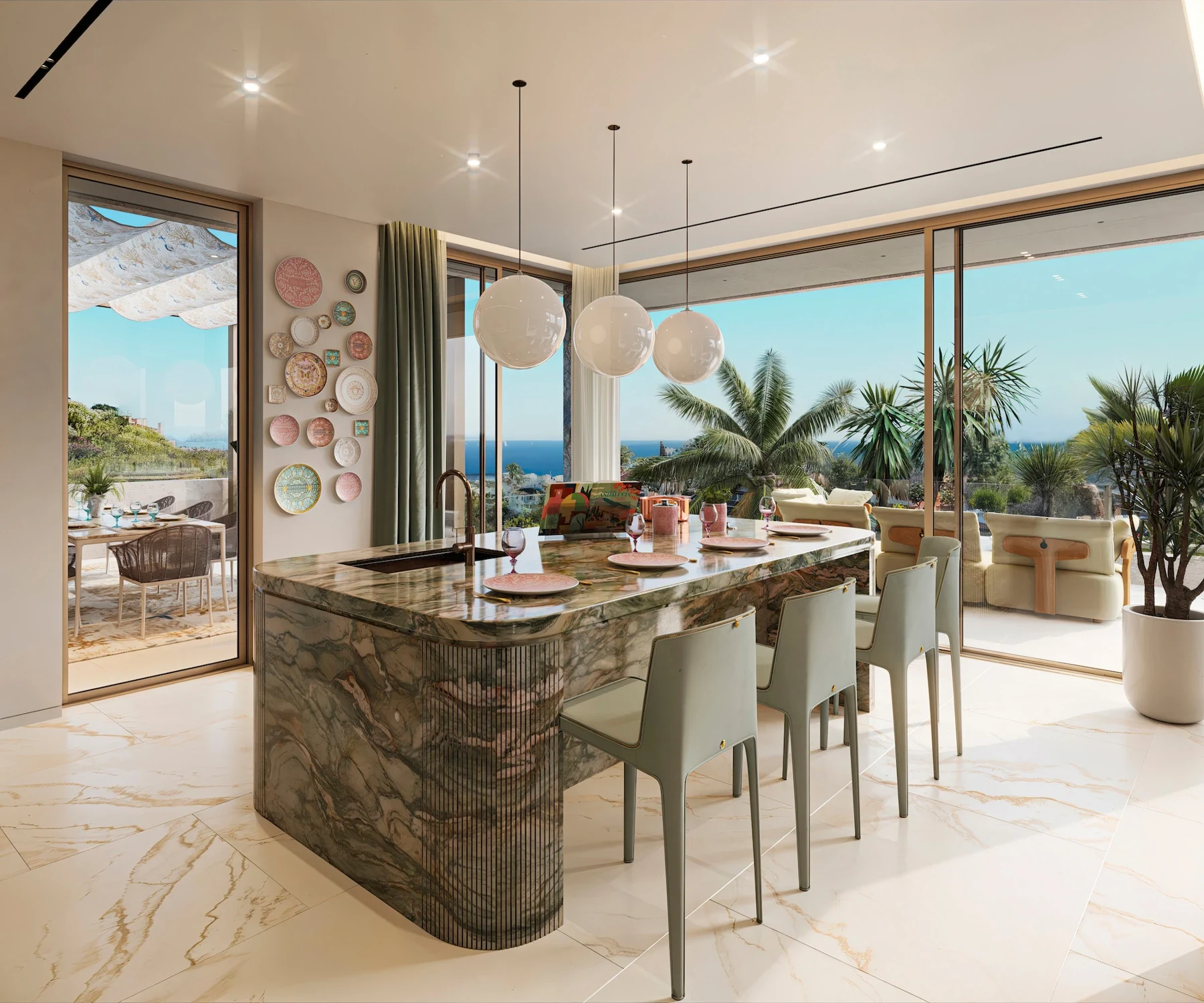 Illustrative kitchen with marble island