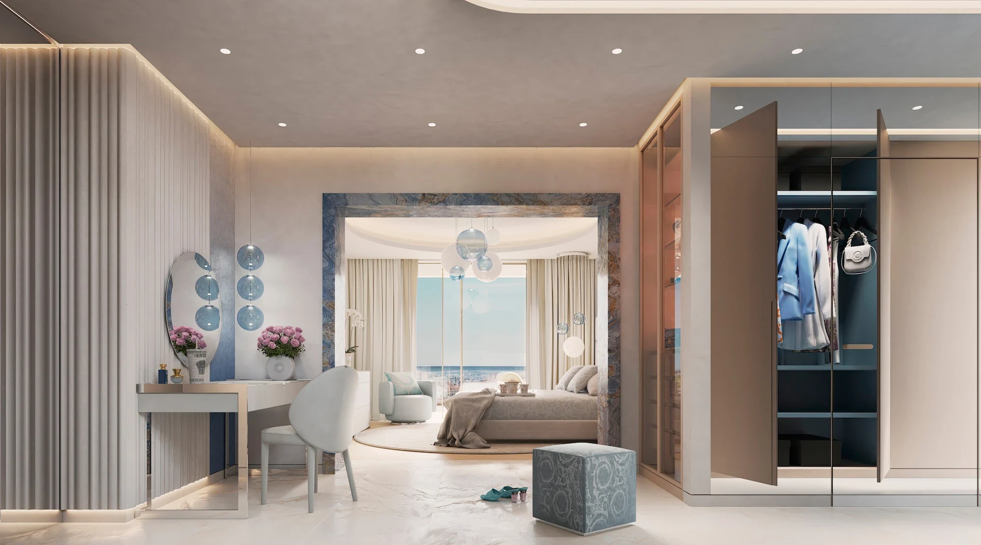 Illustrative main bedroom and dressing area