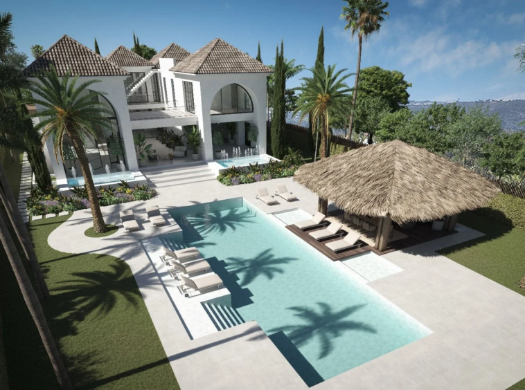 Proposed pool and covered garden pavilion in Nueva Andalucia – architectural visualisation