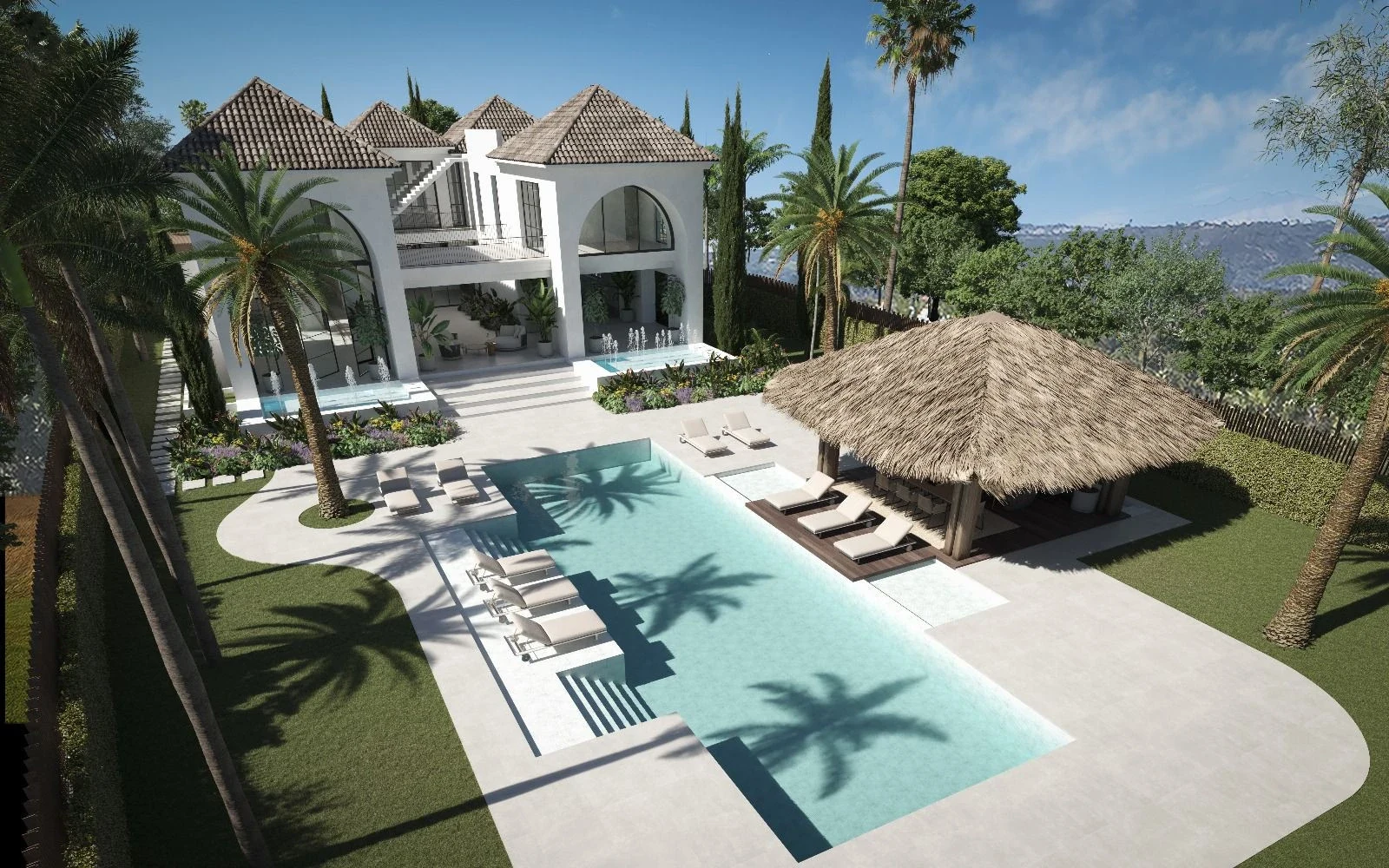 Proposed pool and covered garden pavilion in Nueva Andalucia – architectural visualisation