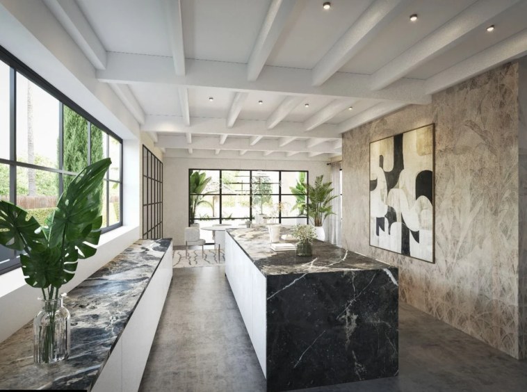 Proposed kitchen with island in Nueva Andalucia – architectural visualisation