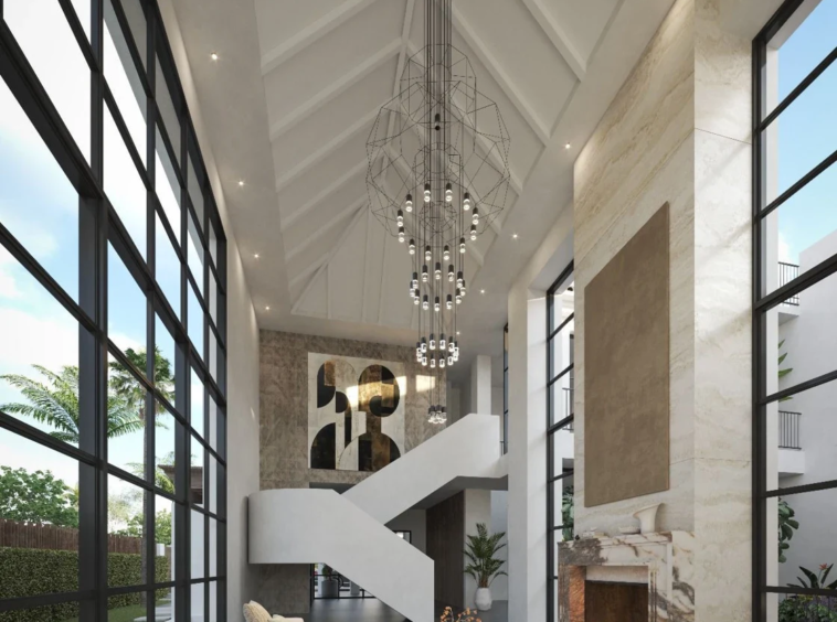 Proposed living room with tall windows in Nueva Andalucia – architectural visualisation