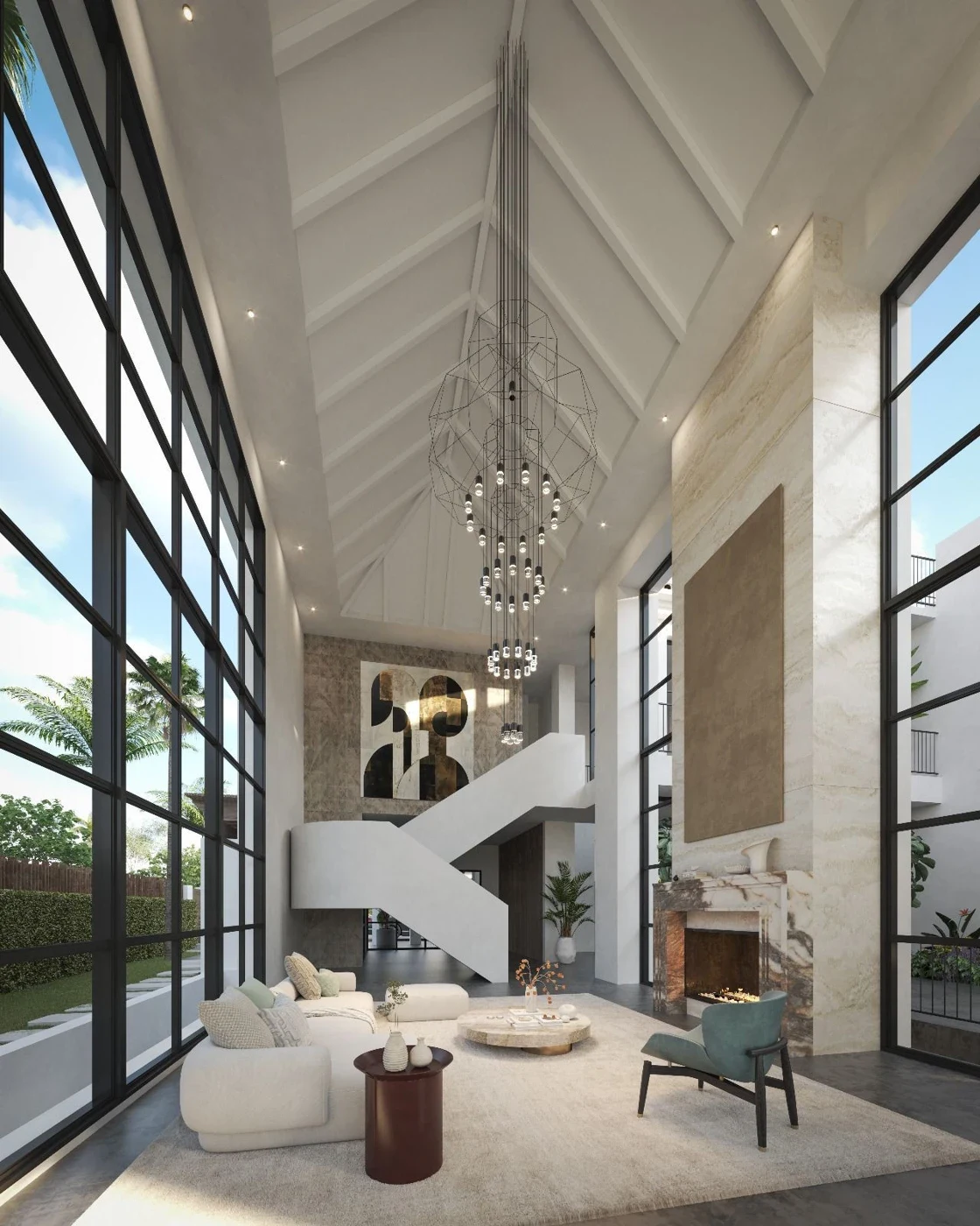 Proposed living room with tall windows in Nueva Andalucia – architectural visualisation