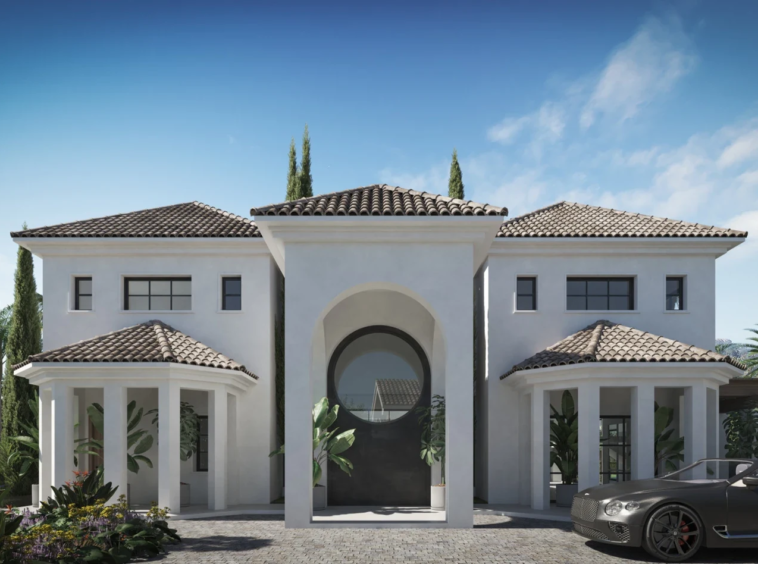 Proposed symmetrical entrance facade in Nueva Andalucia – architectural visualisation
